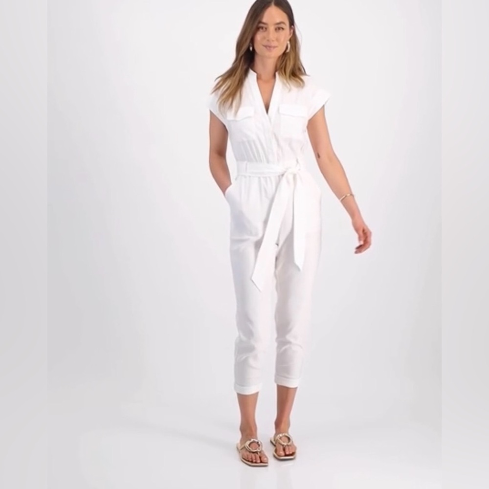 I.N.C. International Concepts Belted Cap-Sleeve Jumpsuit in WHITE, Size 4/S